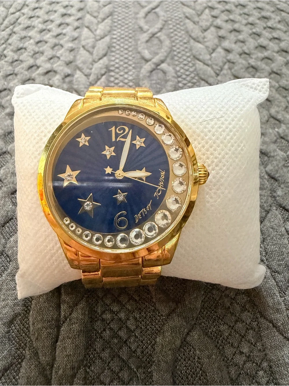 Betsey Johnson Gold-tone Watch with Blue Dial and Crystal Accents